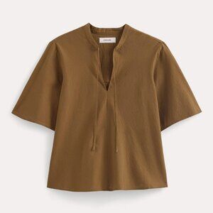 EVERLANE Women's Gauze Tie-Front Shirt in Toffee, Size Large, Cotton